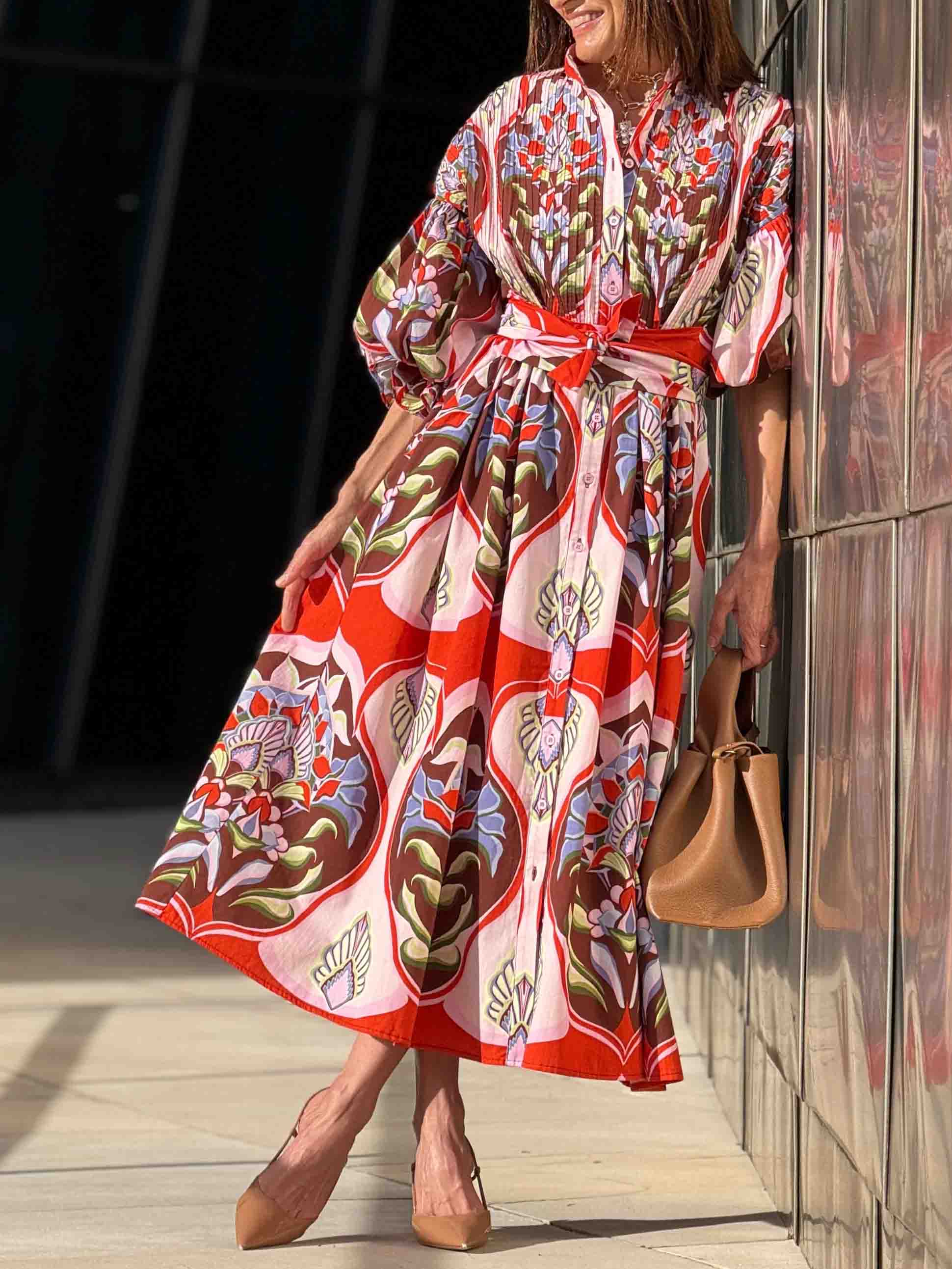 Exquisite Bohemian Print Shirt-Style Midi Dress