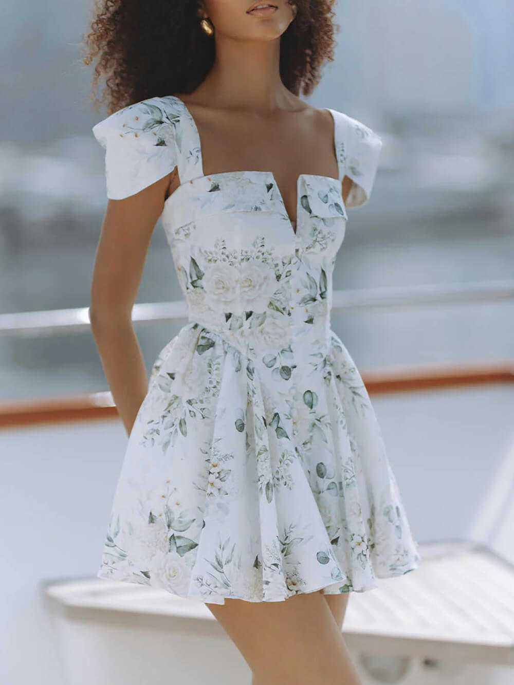 Delicate Floral Print Open Back Tie Mini Dress