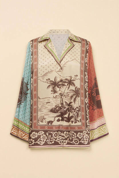 Unique Satin Floral Print Loose Button-Up Shirt