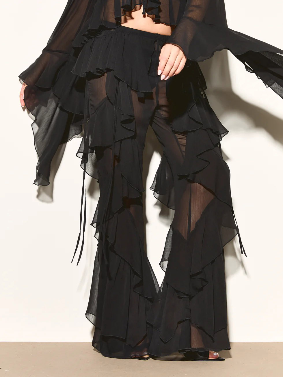 Fashionable Ruffled Chiffon Wide-Leg Pants