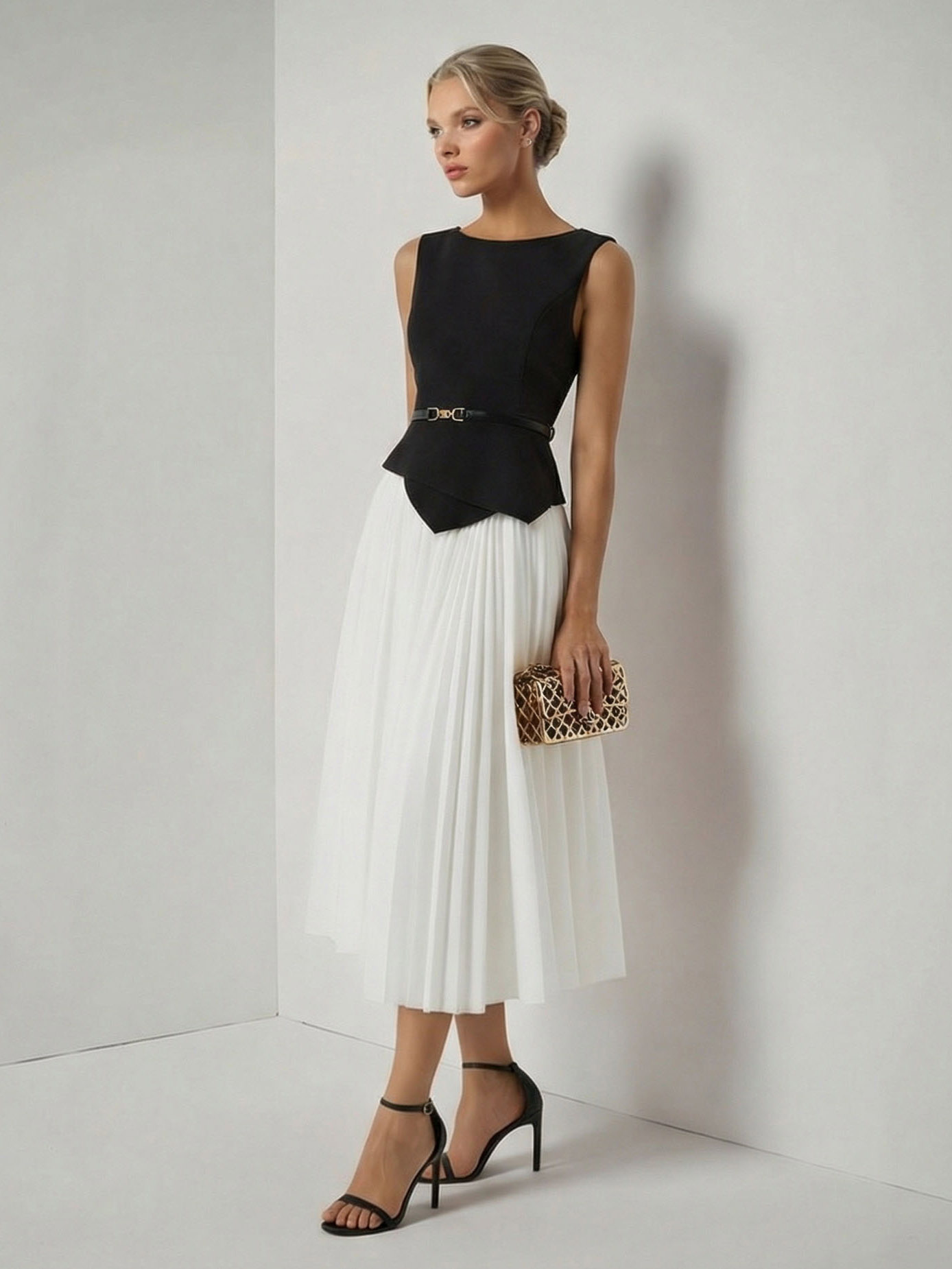 Elegant Asymmetrical Boat Neck Top & Skirt Two-Piece Set