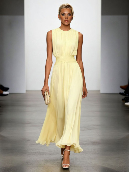 Elegant Sleeveless Pleated Chiffon Maxi Dress