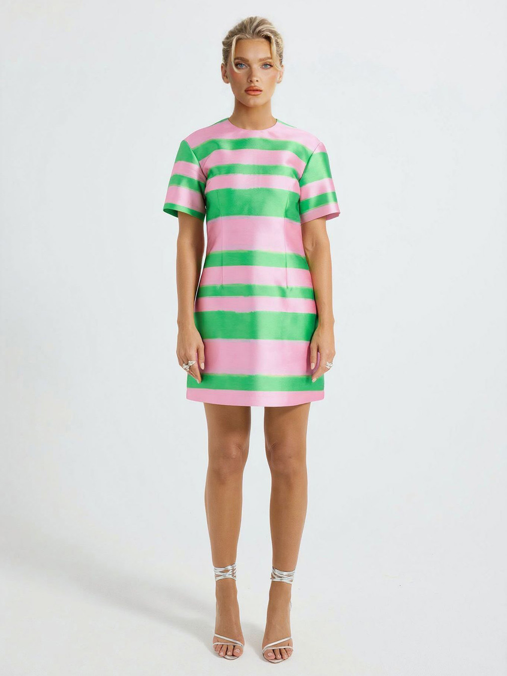 Exquisite Brushstroke Striped Short-Sleeve Loose Mini Dress