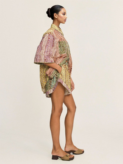 Luxury Patchwork Snakeskin Print Shirt & Shorts Set