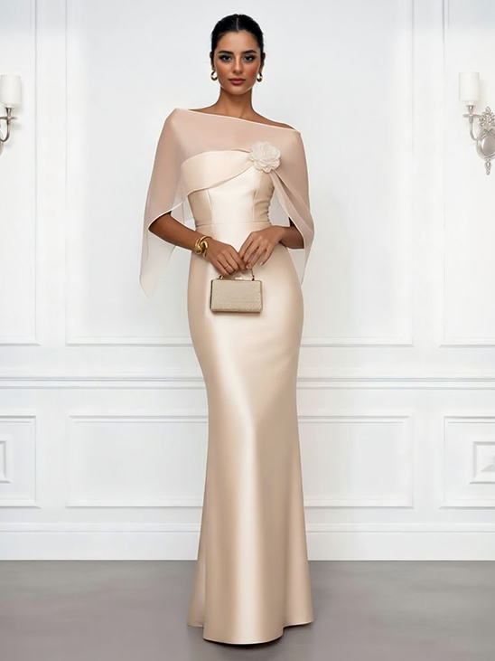 Elegant Shawl-Style Satin Mermaid Maxi Dress