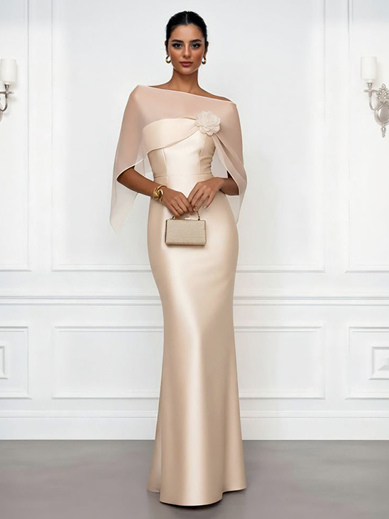 Elegant Shawl-Style Satin Mermaid Maxi Dress