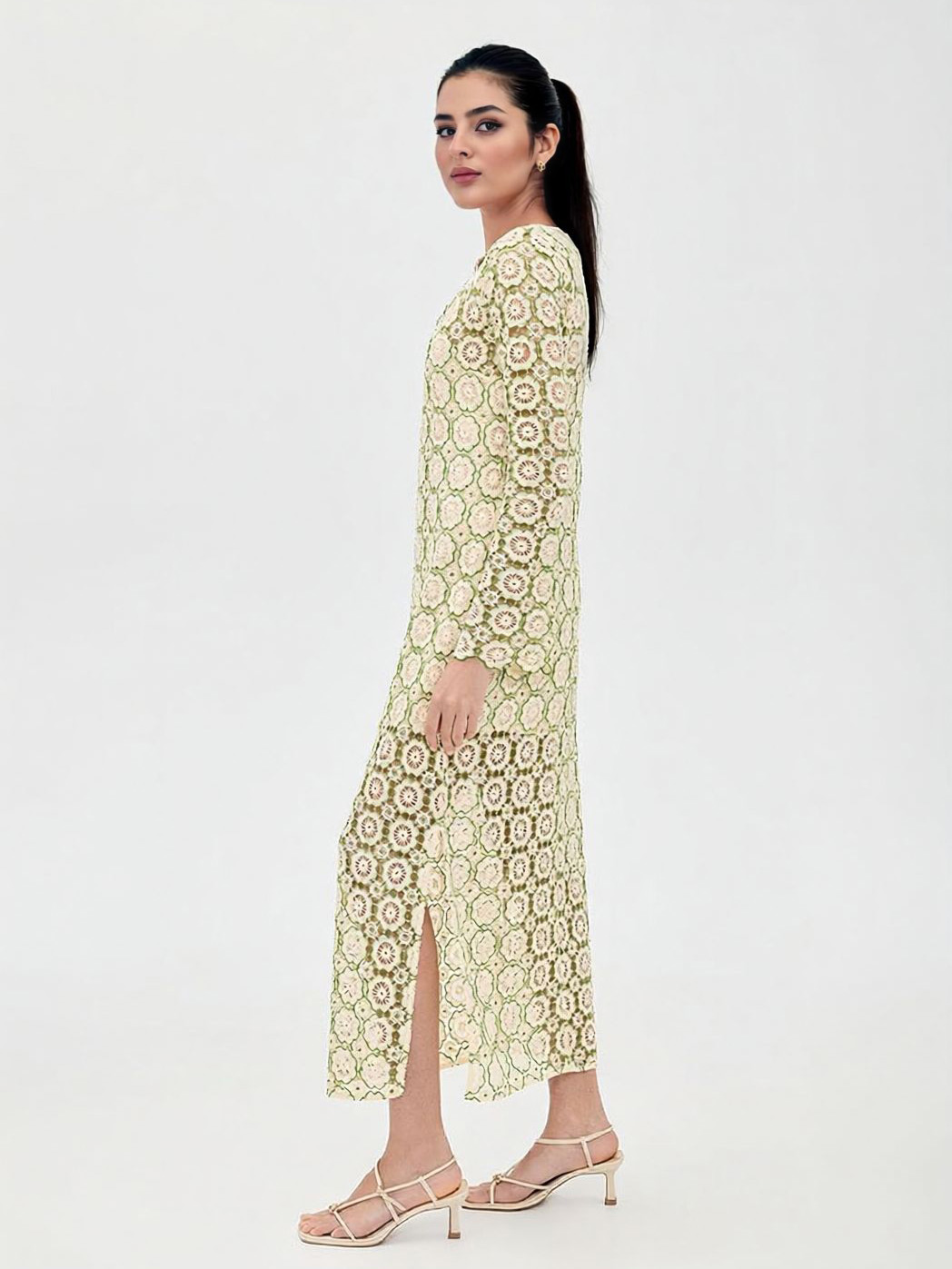 Elegant Long-Sleeve Crochet Lace Maxi Dress