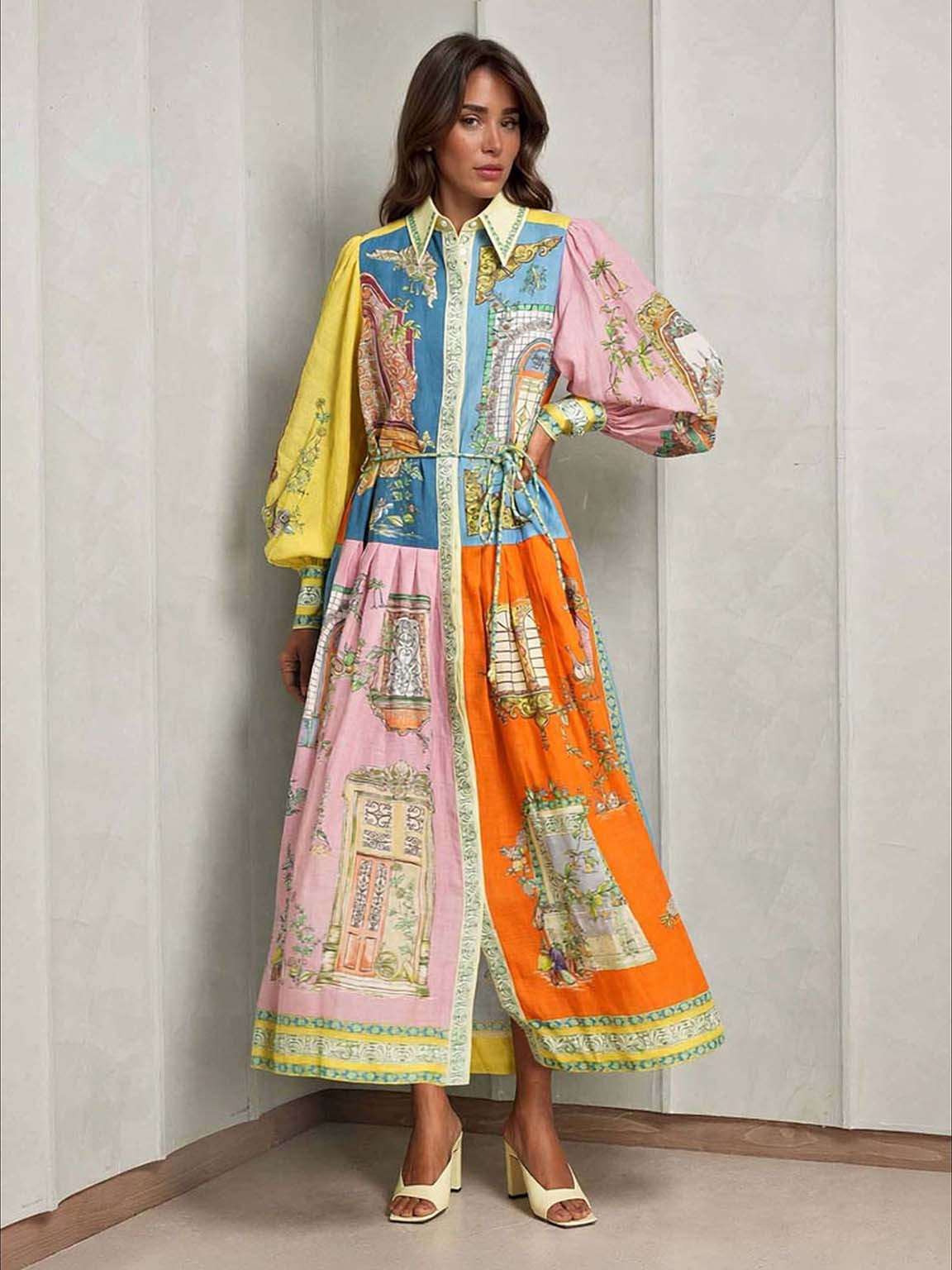 Exquisite Garden Print Button-Down Midi Dress