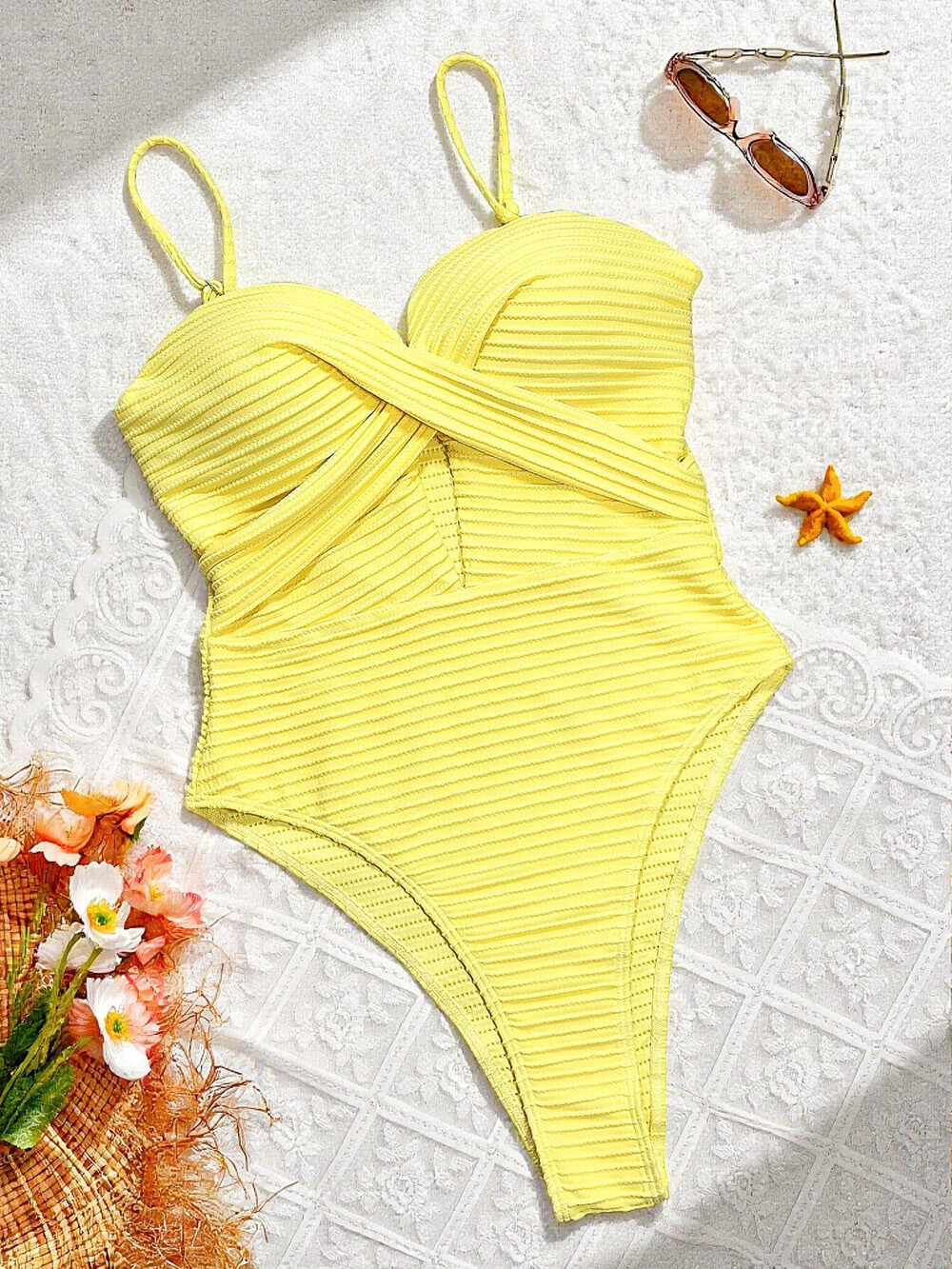 Vertical Stripe Cutout Lace-Up One-Piece Swimsuit