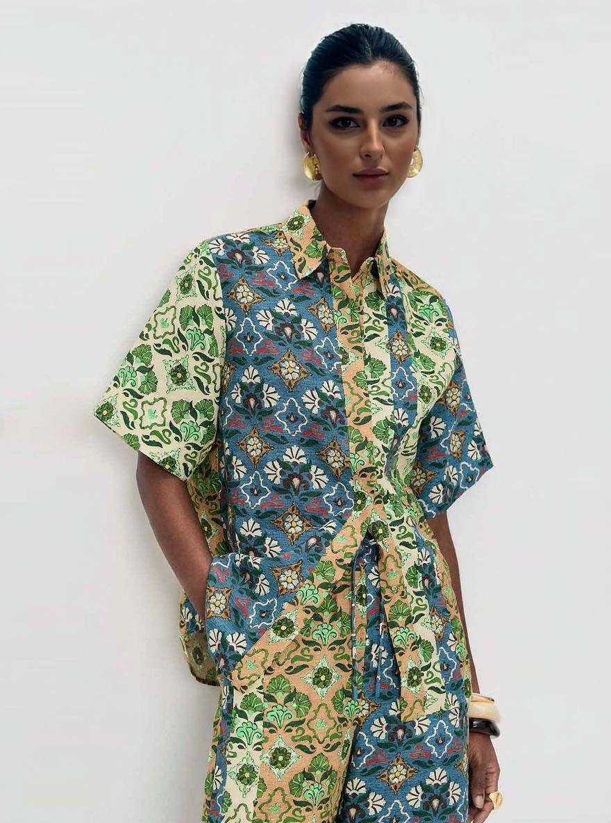 Retro Art Print Short-Sleeve Shirt