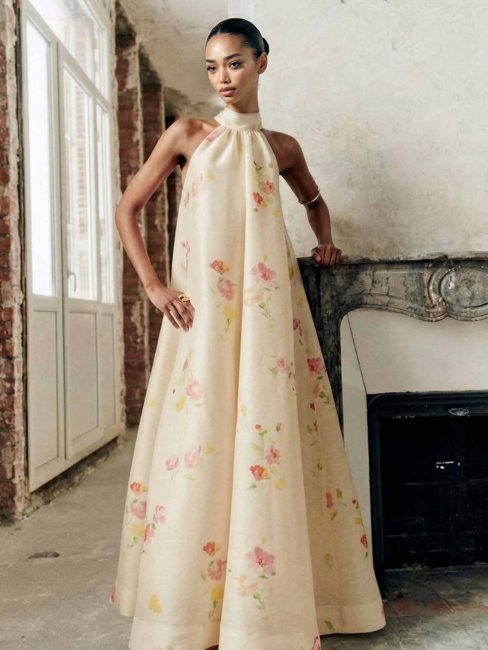 Exquisite Floral Print Sleeveless Maxi Dress