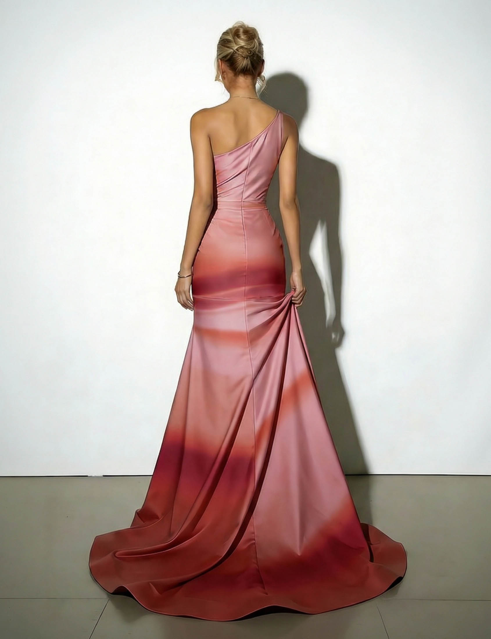 Elegant Satin Abstract Print Maxi Dress