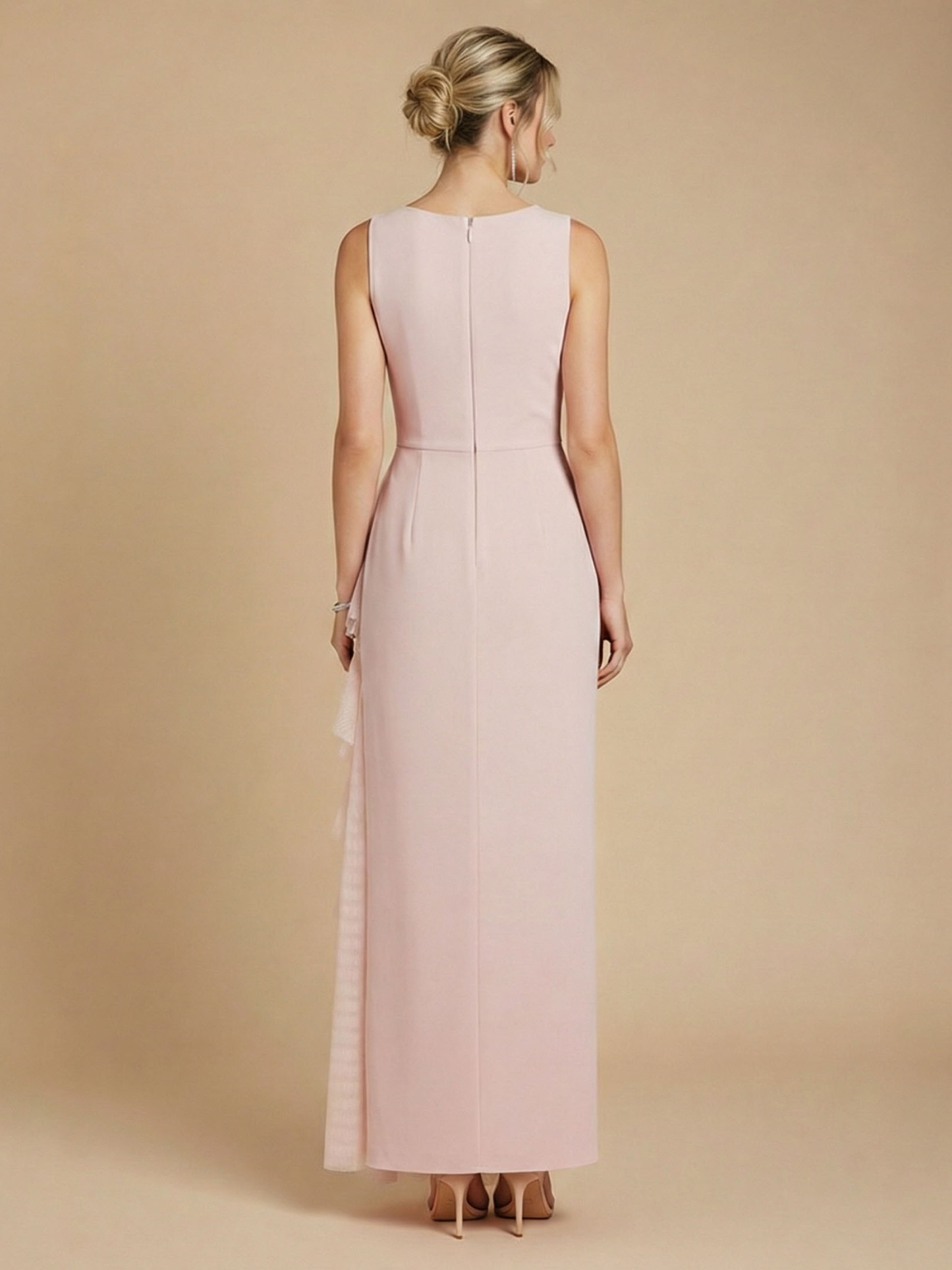 Elegant Sleeveless Asymmetrical Tulle Ruffle Maxi Dress