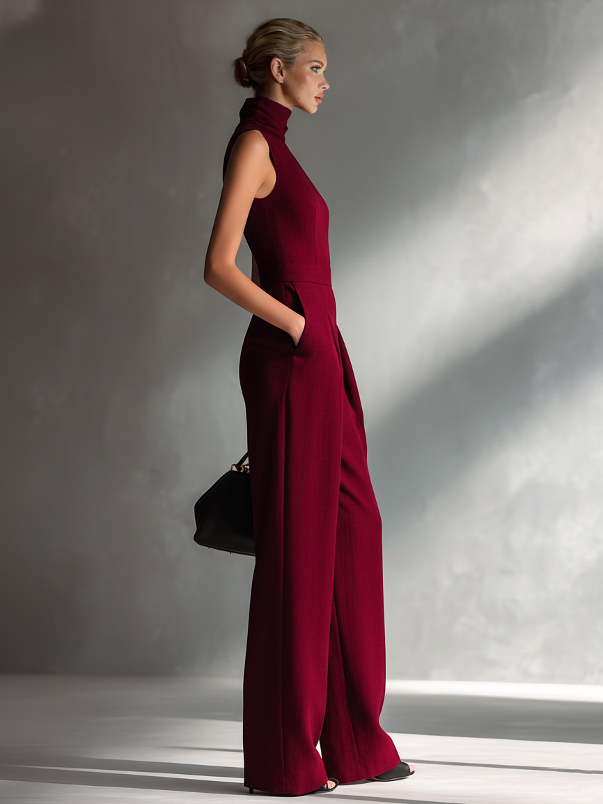 Casual Sleeveless High-Neck Wide-Leg Jumpsuit