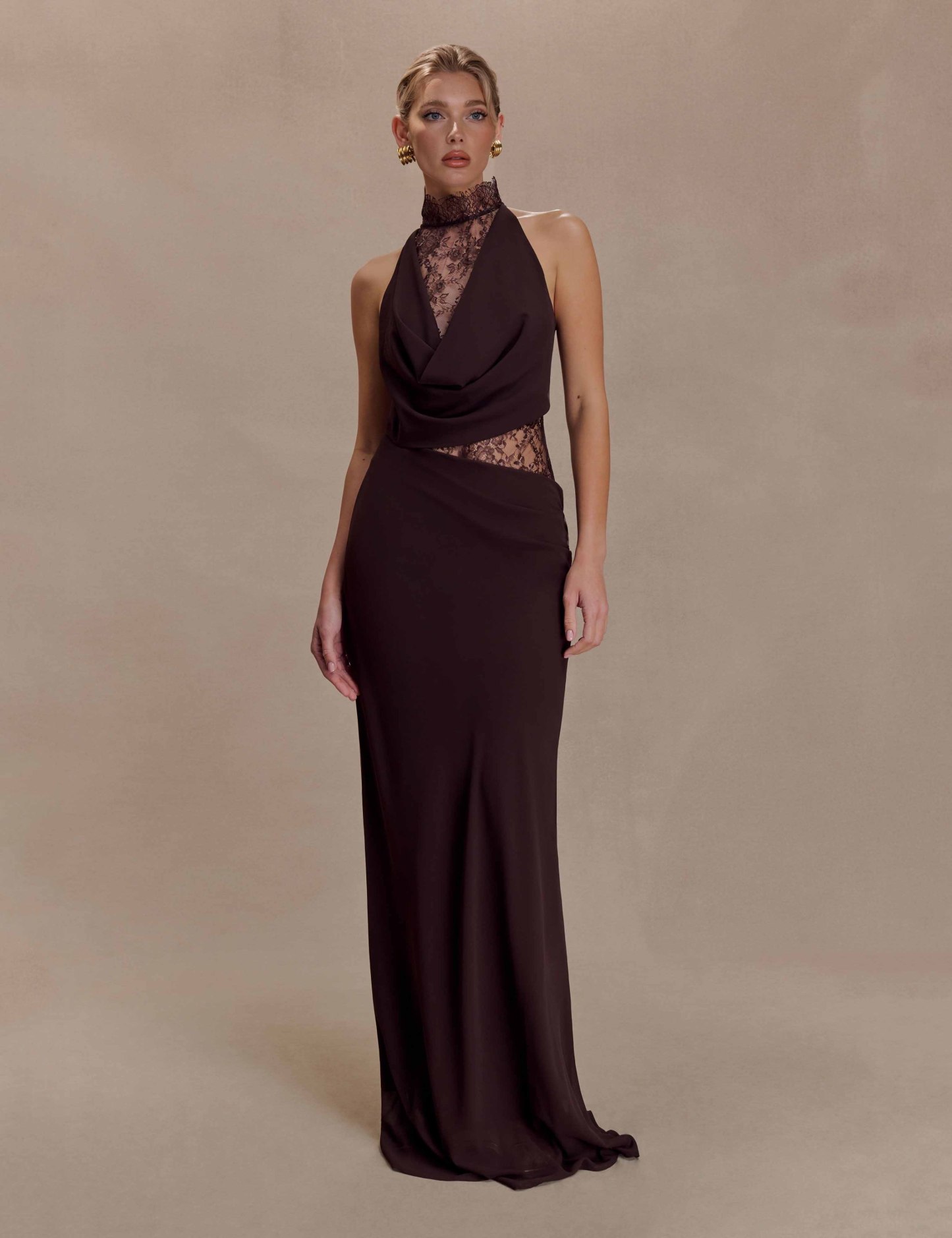 Elegant Chiffon Lace Spaghetti Strap Maxi Dress