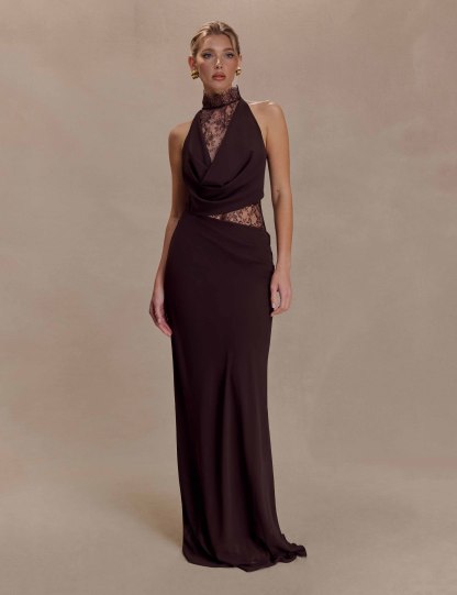 Elegant Chiffon Lace Spaghetti Strap Maxi Dress