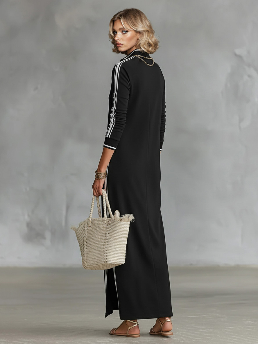 Sporty Chic Striped-Trim Maxi Dress