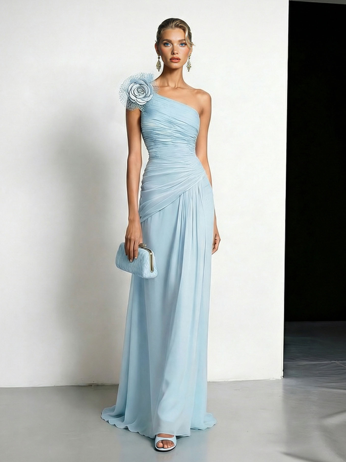 Elegant One-shoulder Ruffled Chiffon Maxi Dress