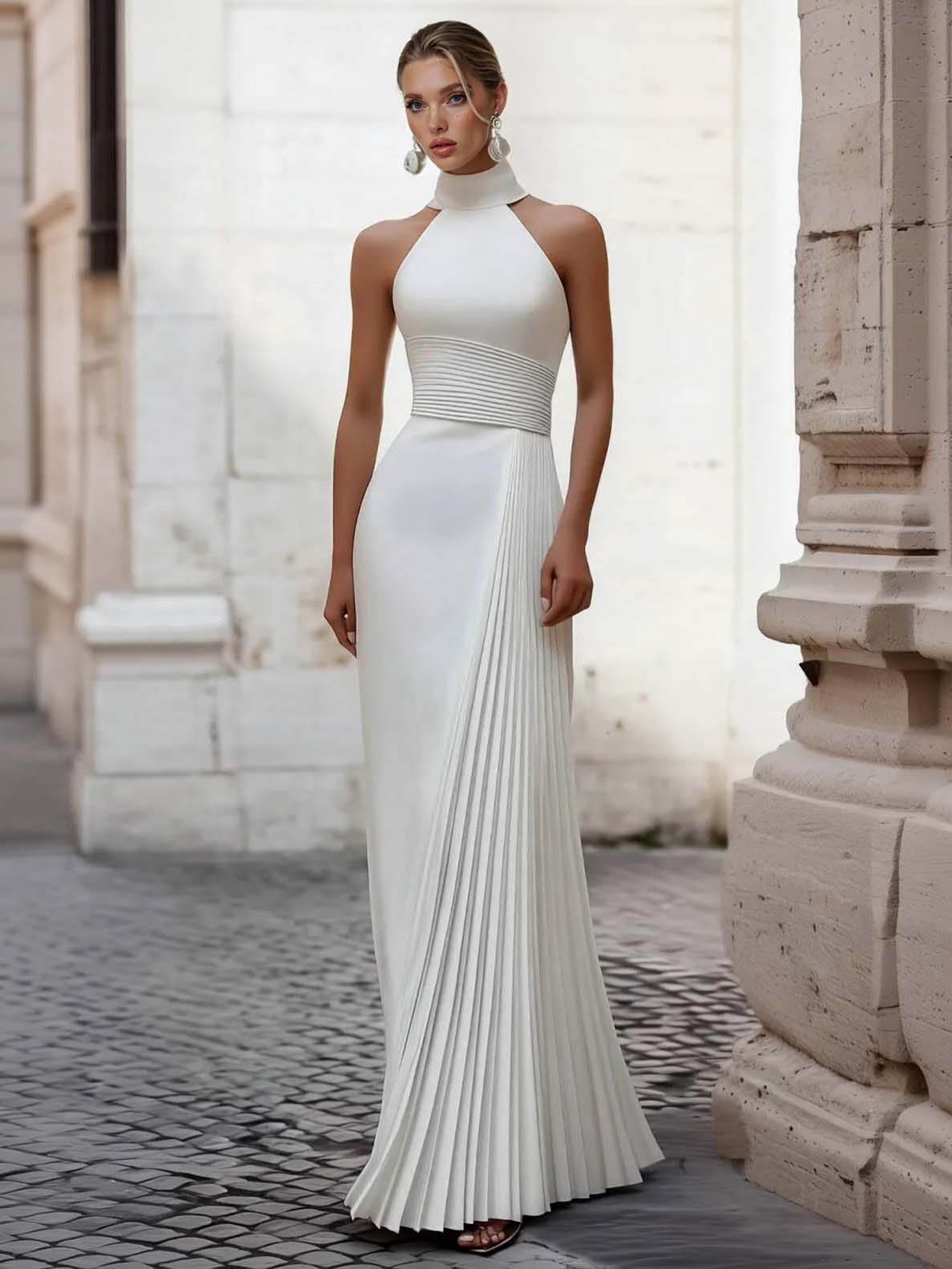 Elegant Halter Pleated Maxi Dress