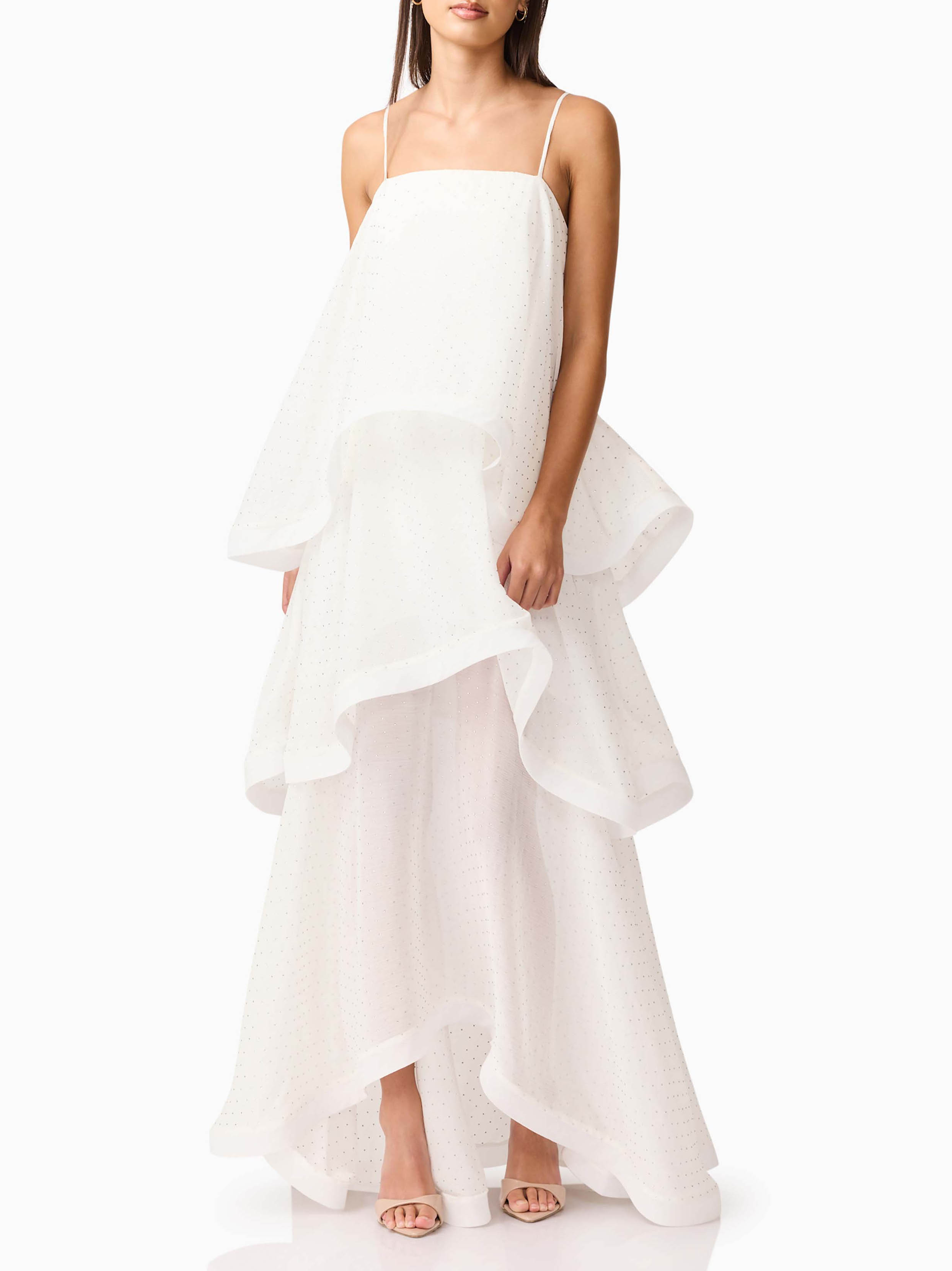 Egant Black Polka Dot Tiered Ruffle Maxi Dress