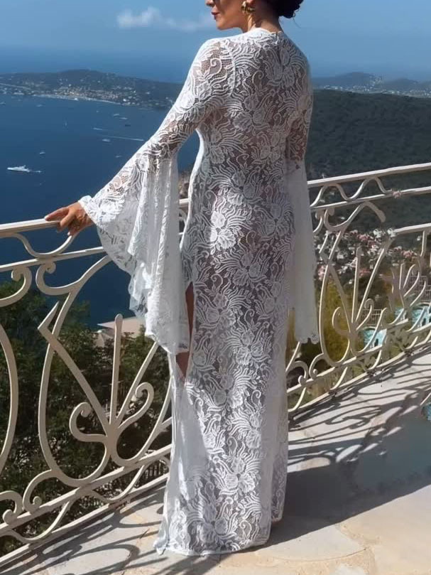 Elegant Lace Bell Sleeve Maxi Dress