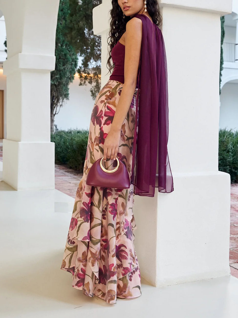 Elegant Floral Print Ruffled Skirt Tube Top Two Piece Set