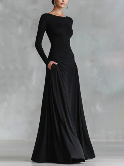 Elegant Long-Sleeve Fitted Maxi Dress
