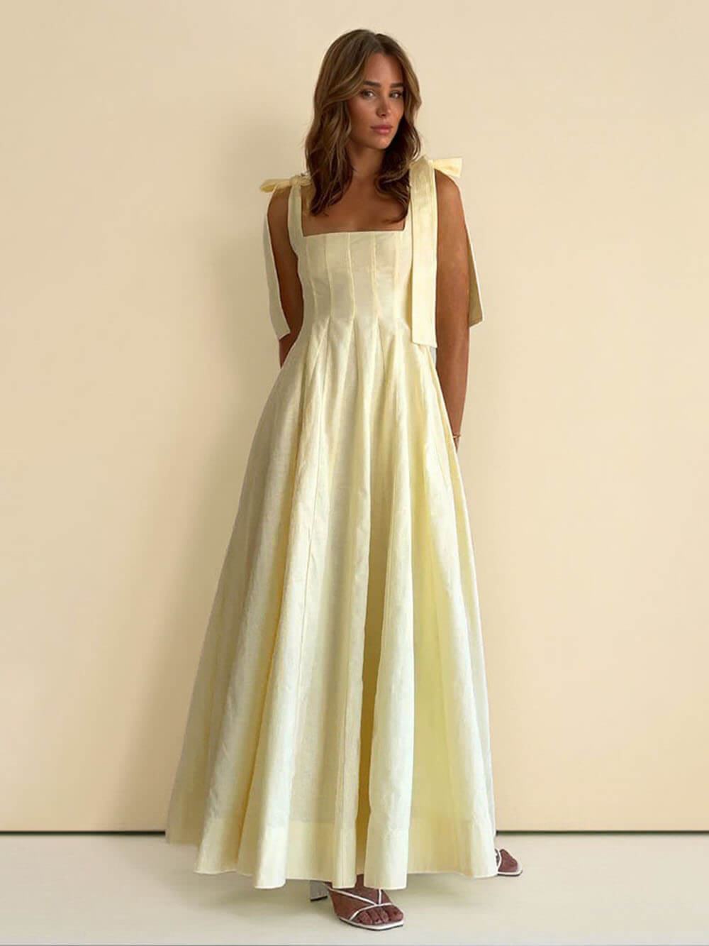 Classic Casual Patchwork Tie-Waist A-line Maxi Dress