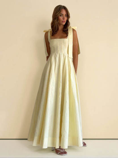 Classic Casual Patchwork Tie-Waist A-line Maxi Dress