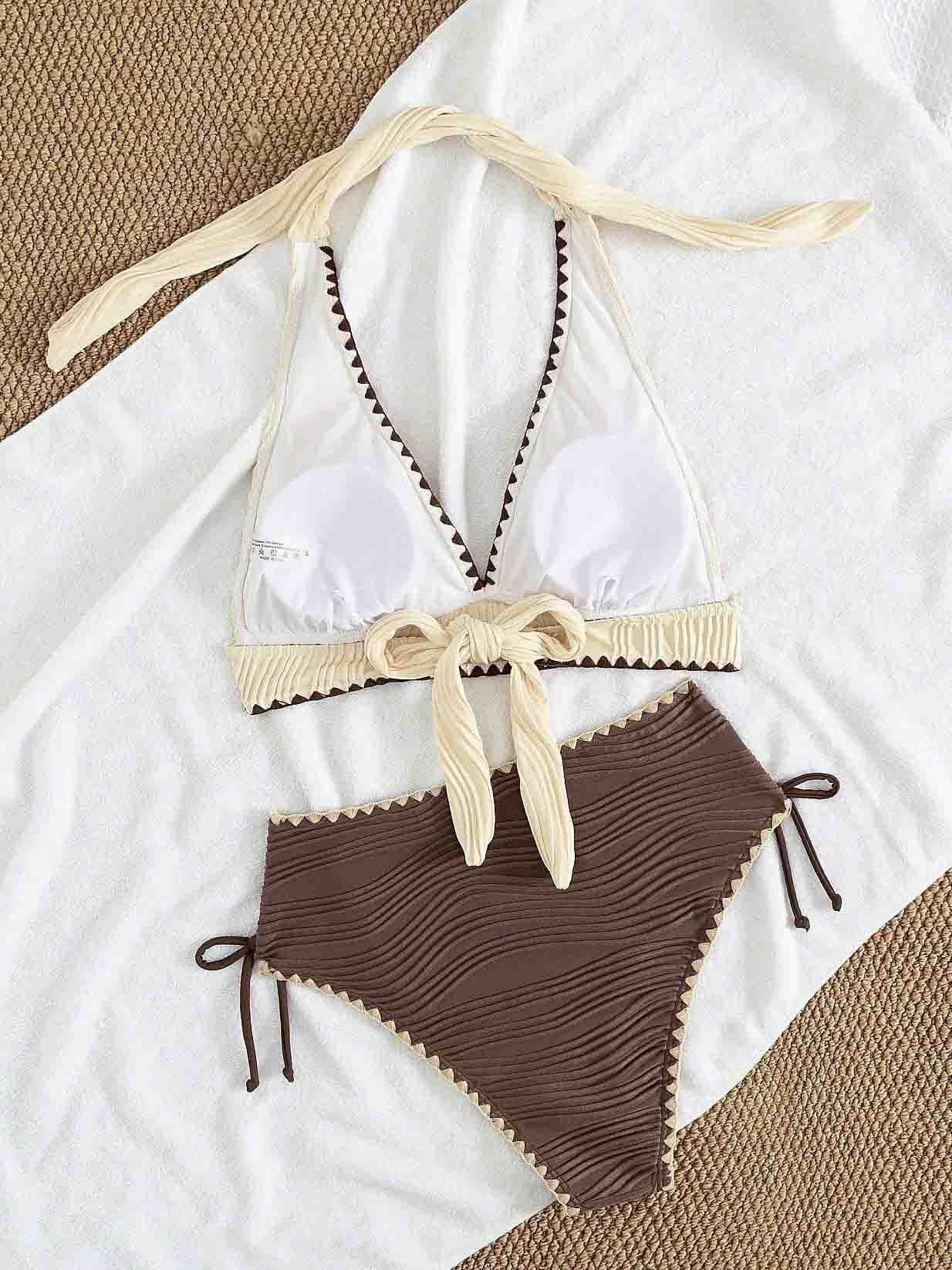 Retro Two-Tone High-Waisted Bikini Set
