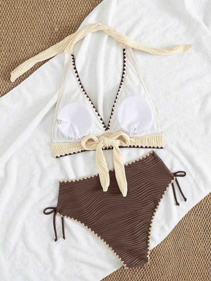 Retro Two-Tone High-Waisted Bikini Set