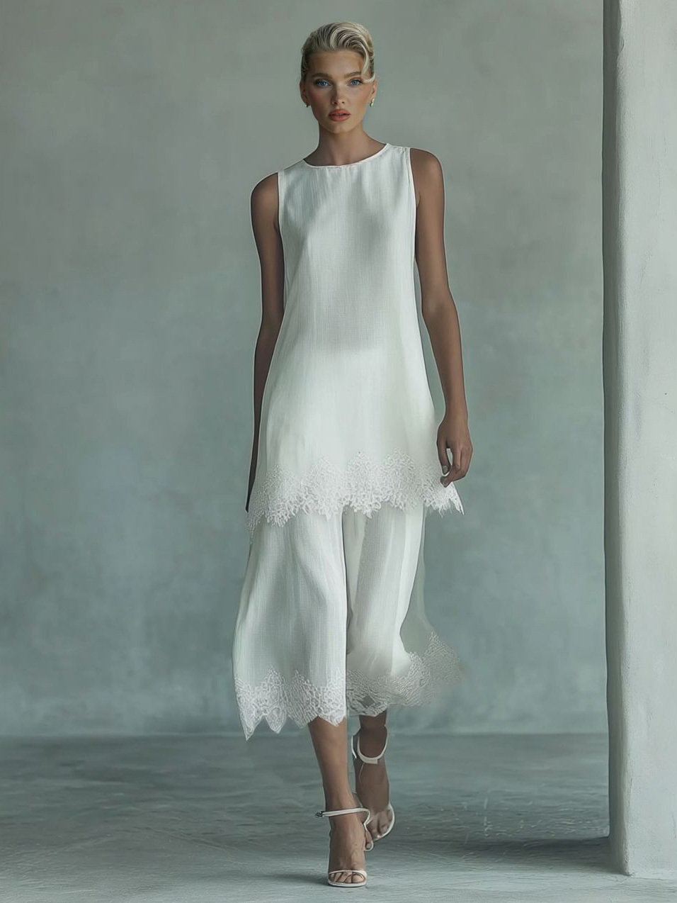 Elegant Sleeveless Lace Top & Skirt Two-Piece Set