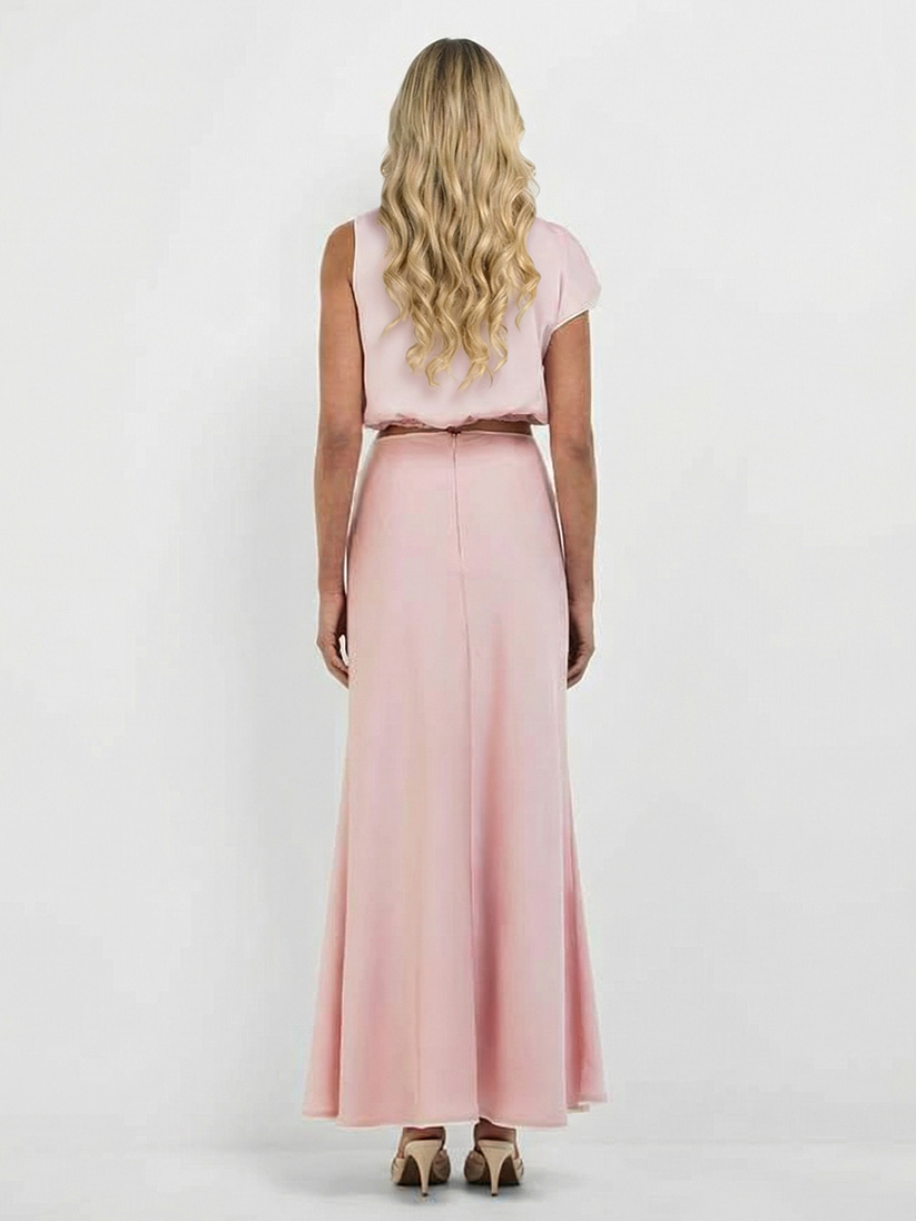 Elegant Draped Sleeveless Top & Ruched Maxi Skirt Two-Piece Set