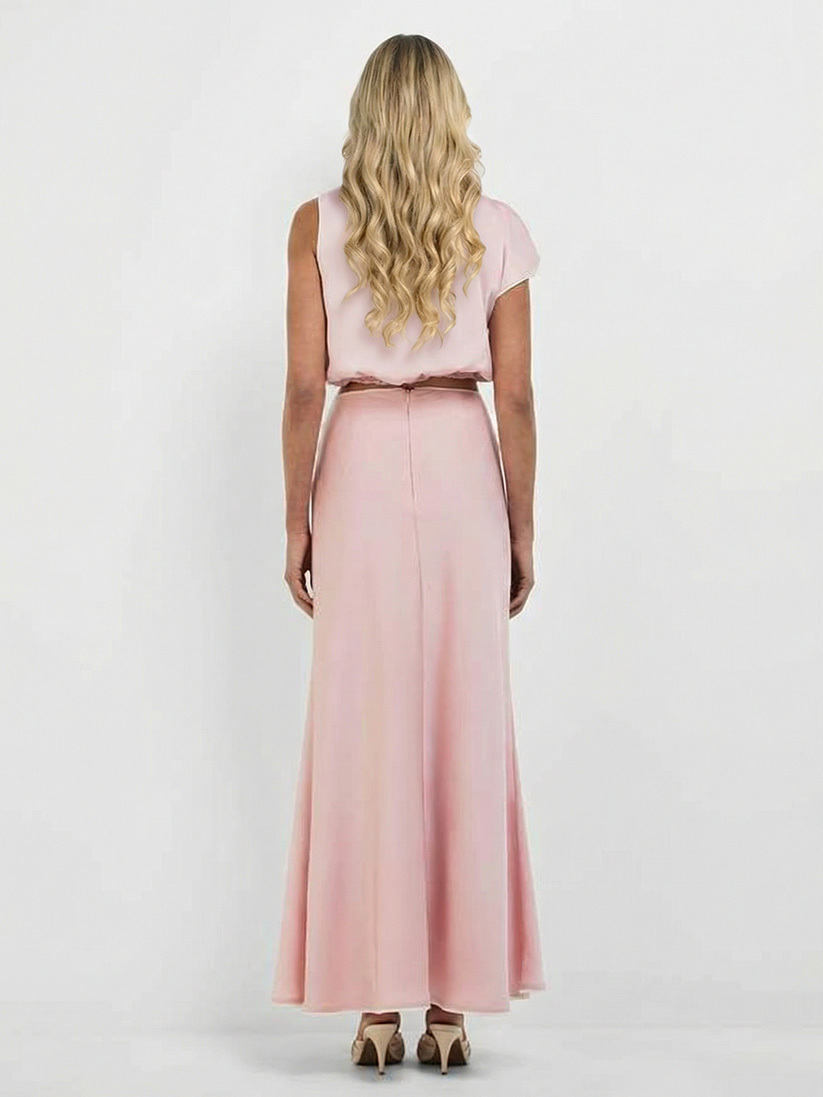 Elegant Draped Sleeveless Top & Ruched Maxi Skirt Two-Piece Set