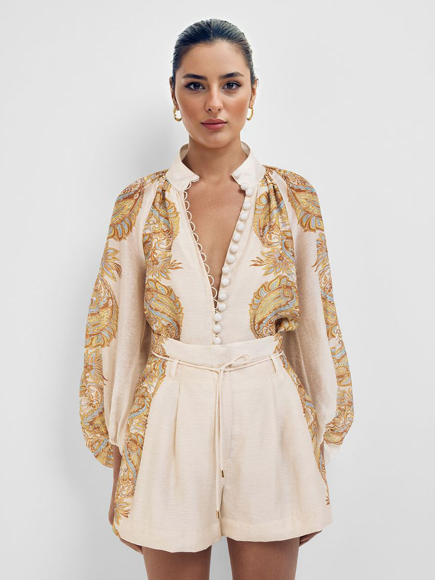 Elegant Paisley Print Shorts Two-piece Set