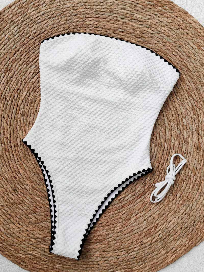 Textured Fabric Strapless Bandeau One-Piece Swimsuit