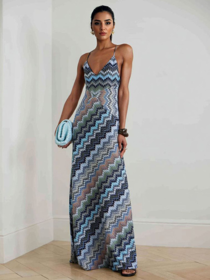 Casual Halter Neck Print Slim-fit Maxi Dress