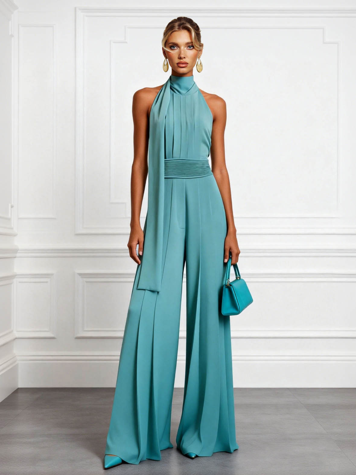 Exquisite Ruched Backless Sleeveless Jumpsuit