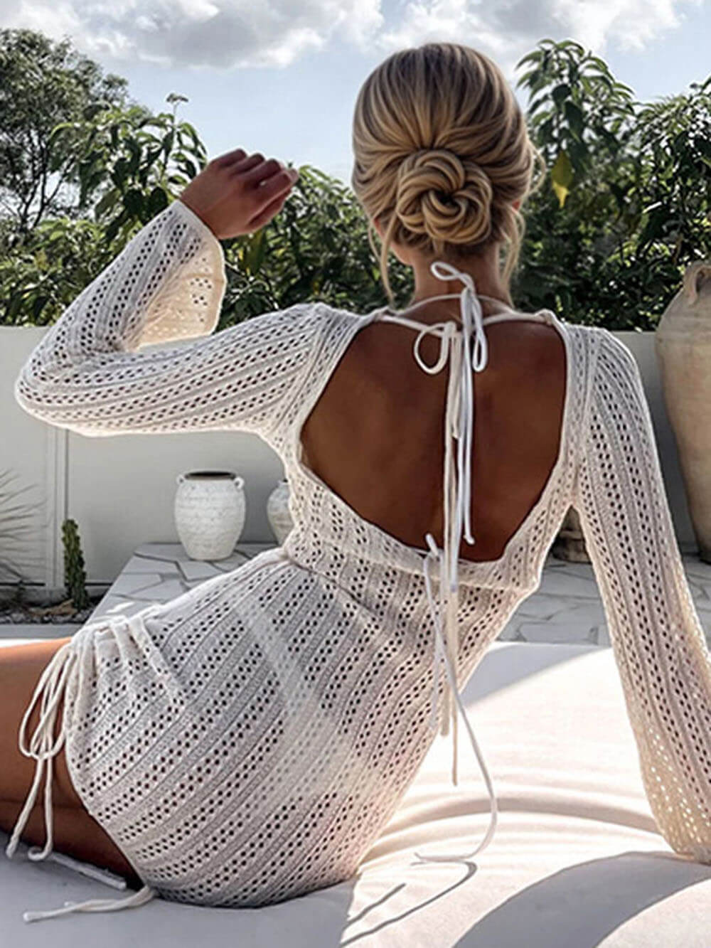 Beach Cutout Side-Tie Backless Sun Protection Cover-Up