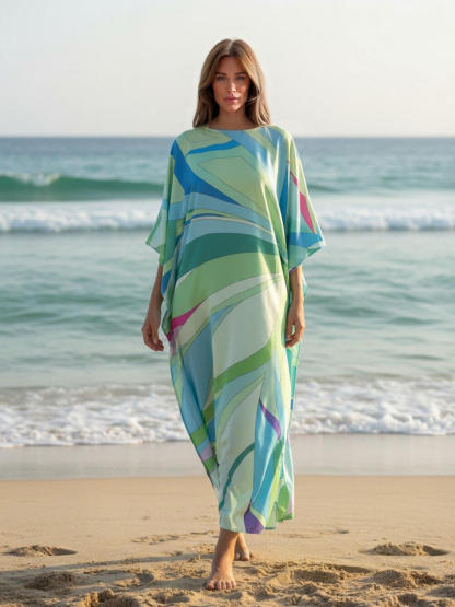 Exquisite Blue Ocean Kaftan Beach Maxi Dress