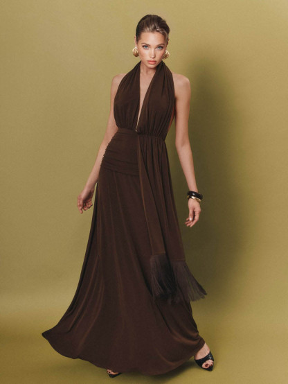 Sexy Deep V-Neck Fringe Party Maxi Dress