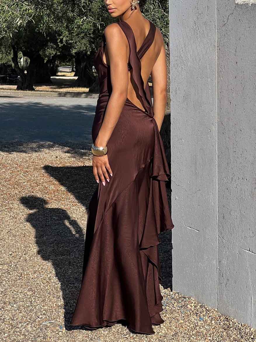 Elegant Satin Neck Mermaid Maxi Dress