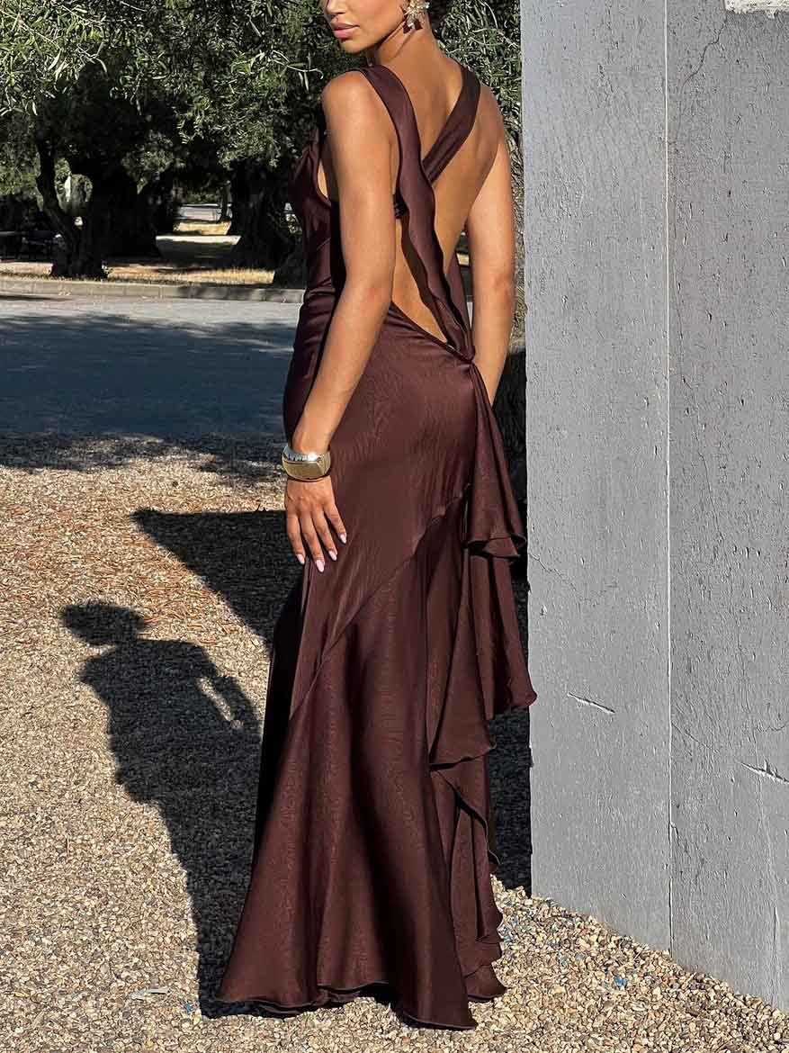 Elegant Satin Neck Mermaid Maxi Dress