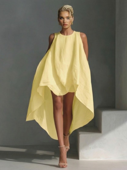 Casual Sleeveless Asymmetrical Hem Midi Dress