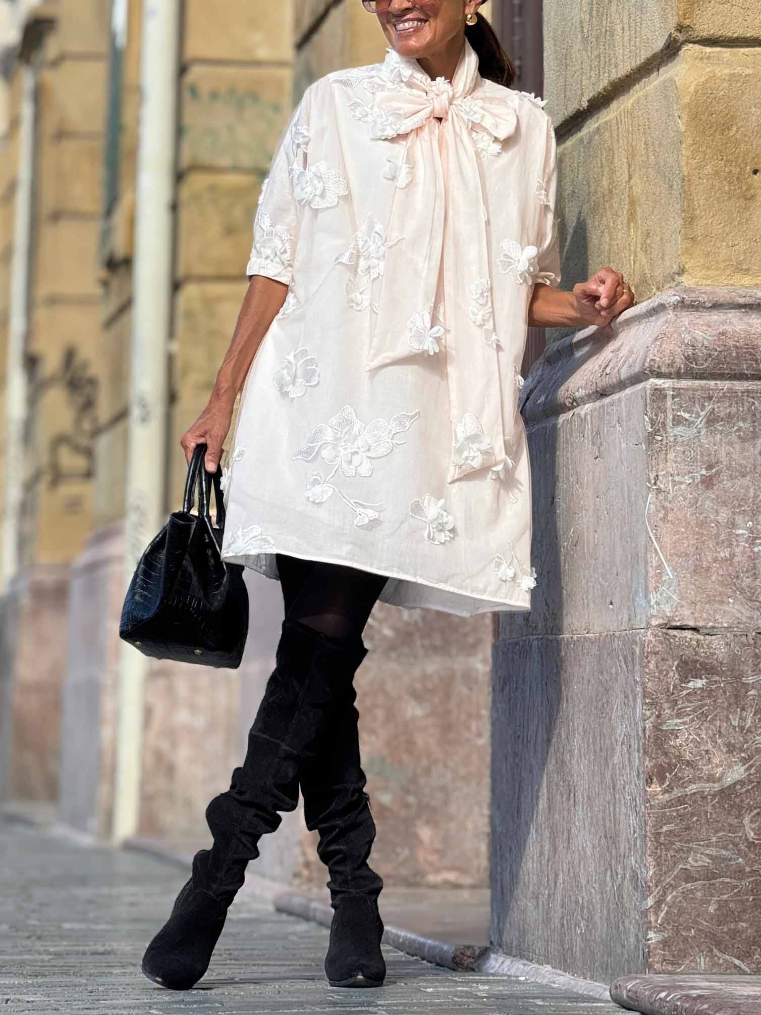 Exquisitely Embroidered Floral Collared Mini Dress