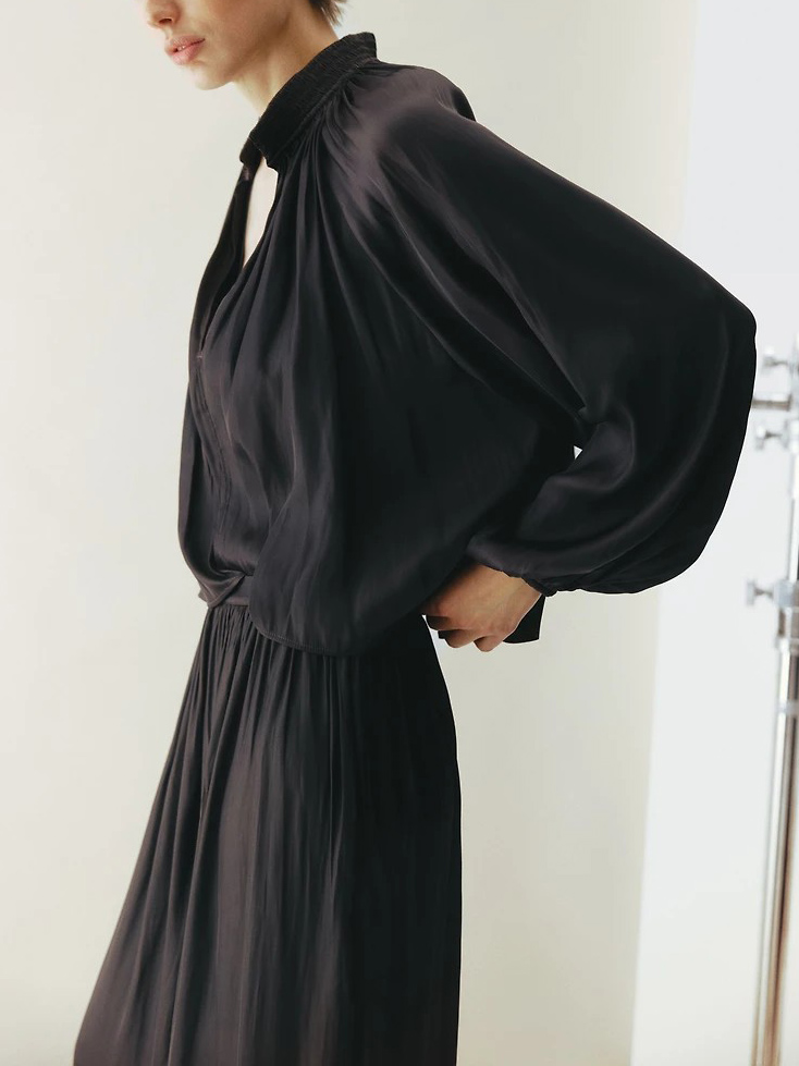 Elegant Satin Long Sleeve Top & Harem Pants Two-Piece Set