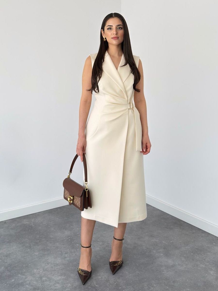 Elegant Wrap-Style Fitted Midi Dress