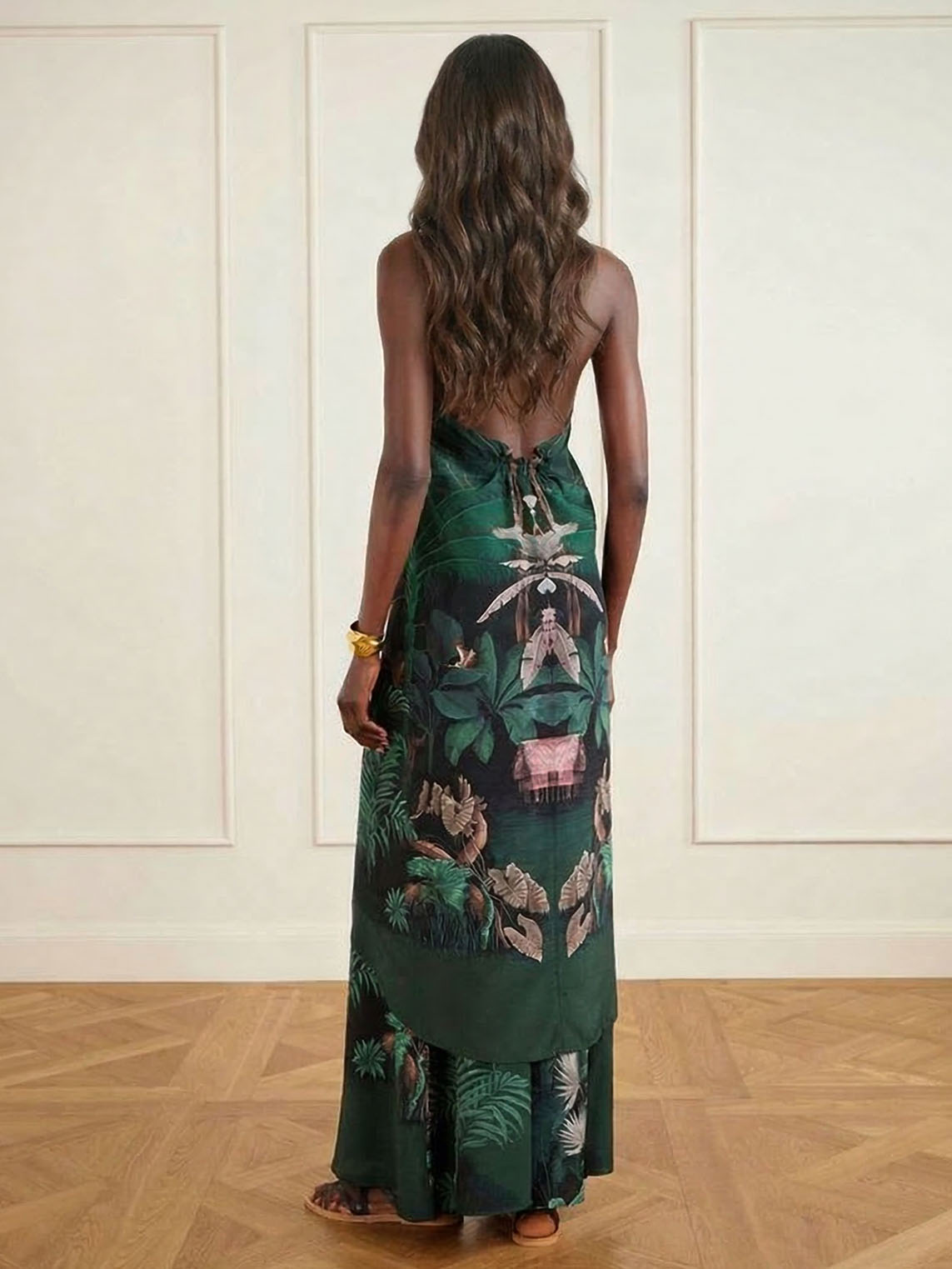 Tropical Palm Print Wide-Leg Pants Set