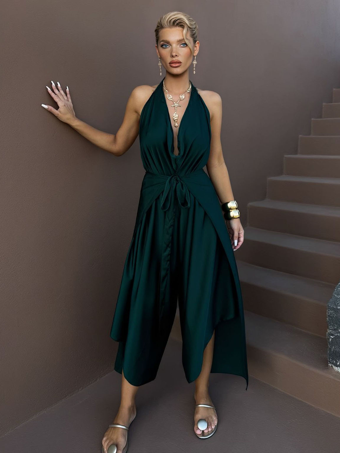 Elegant Satin Asymmetric Hem Convertible Jumpsuit