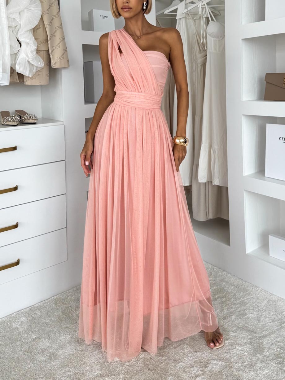 Elegant Sleeveless Mesh Ruched Convertible Maxi Dress